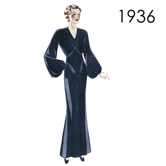 1936 Gown 108 cm (42.5") bust. PDF pattern.